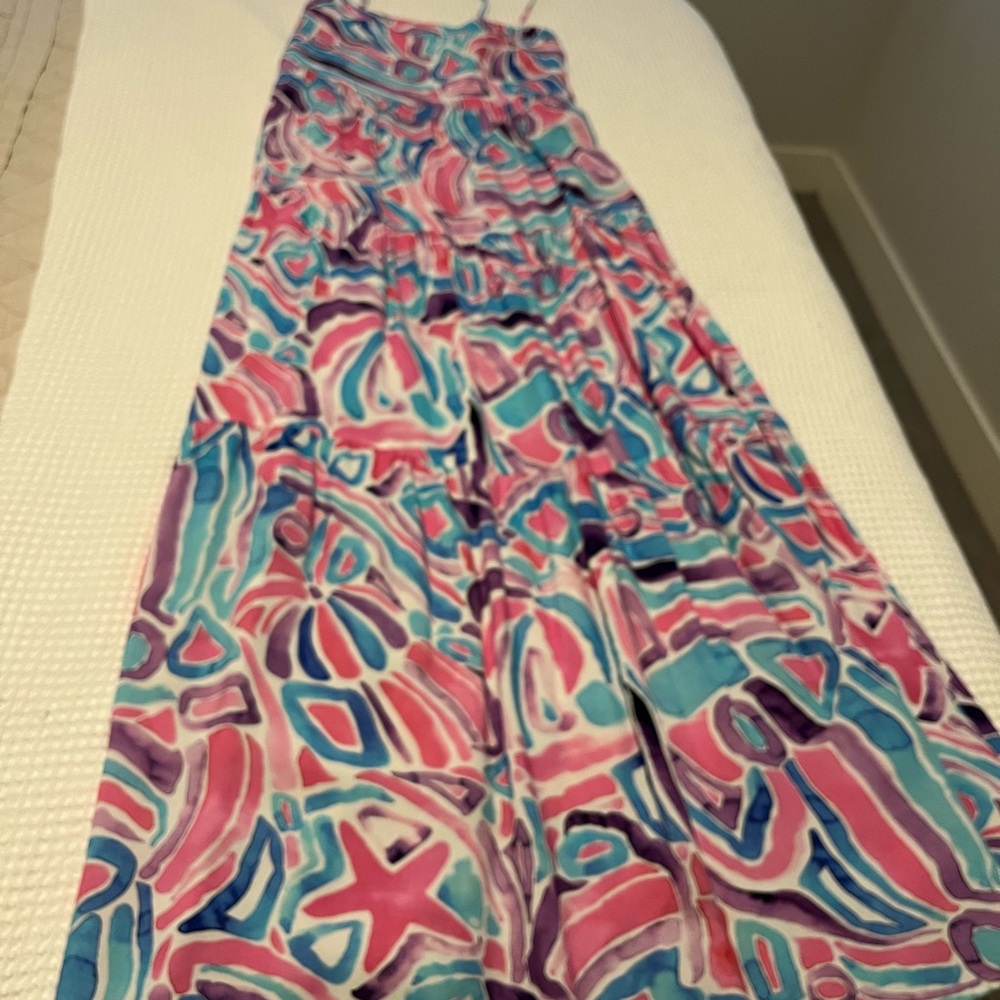 Kenny Flowers Pink and Blue Tiered Maxi Skirt